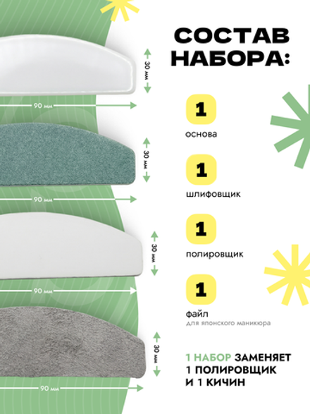 Индивидуальный набор сменных файлов для японского маникюра с основой, 1 комплект