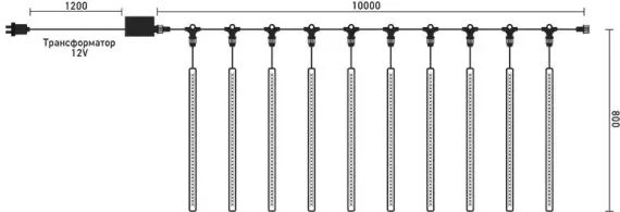 Гирлянда Тающие сосульки 10*0.8 м., 24V., 720 холодных белых LED ламп, коннектор, черный ПВХ, LTC (CCL720-10-1W)