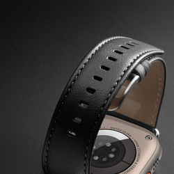 Ремешок из кожи черного цвета от Dux Ducis для смарт часов Apple Watch 42, 44, 45, 46, 49мм, серия YS Series