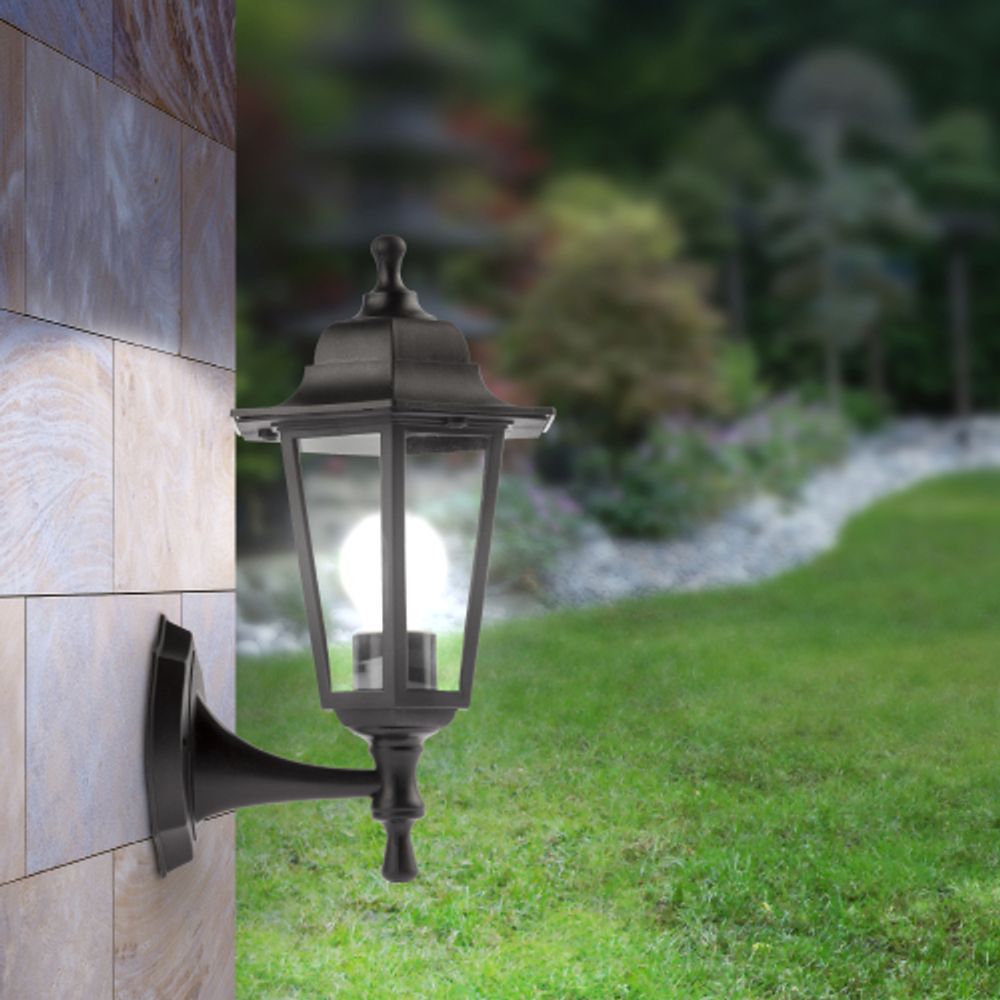 Садово-парковый светильник ЭРА НБУ 06-60-001 черный 6 гранный настенный IP44 Е27 max60Вт