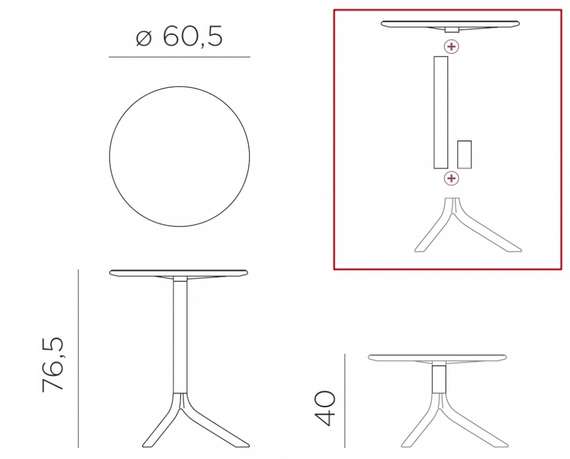Регулируемый пластиковый стол Spritz Ø60 см, ментоловый