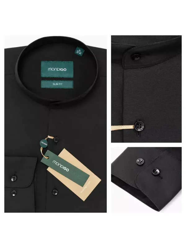 Рубашка с воротником-стойкой SLIM FIT с длинным рукавом, черная