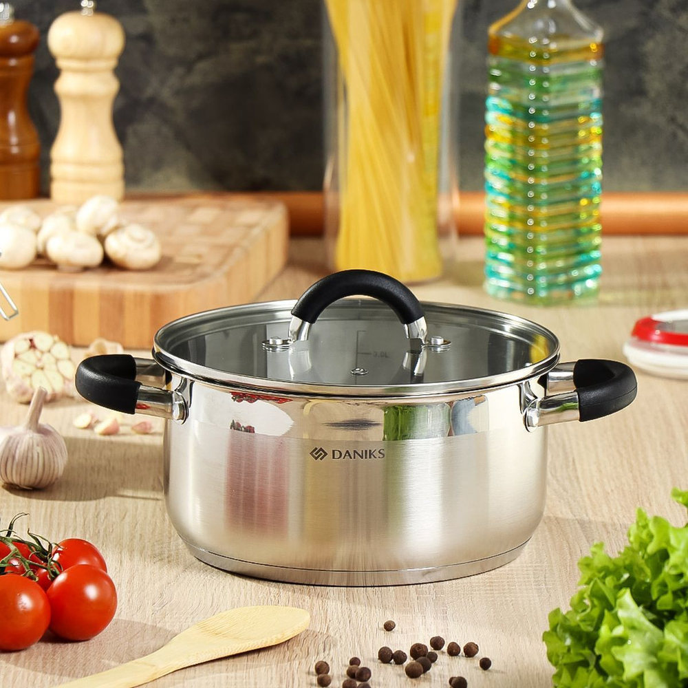 Кастрюля нерж, 4.1 л, с крыш, Daniks, Турин, QS-1-22/GS-01413-22CA, индукц