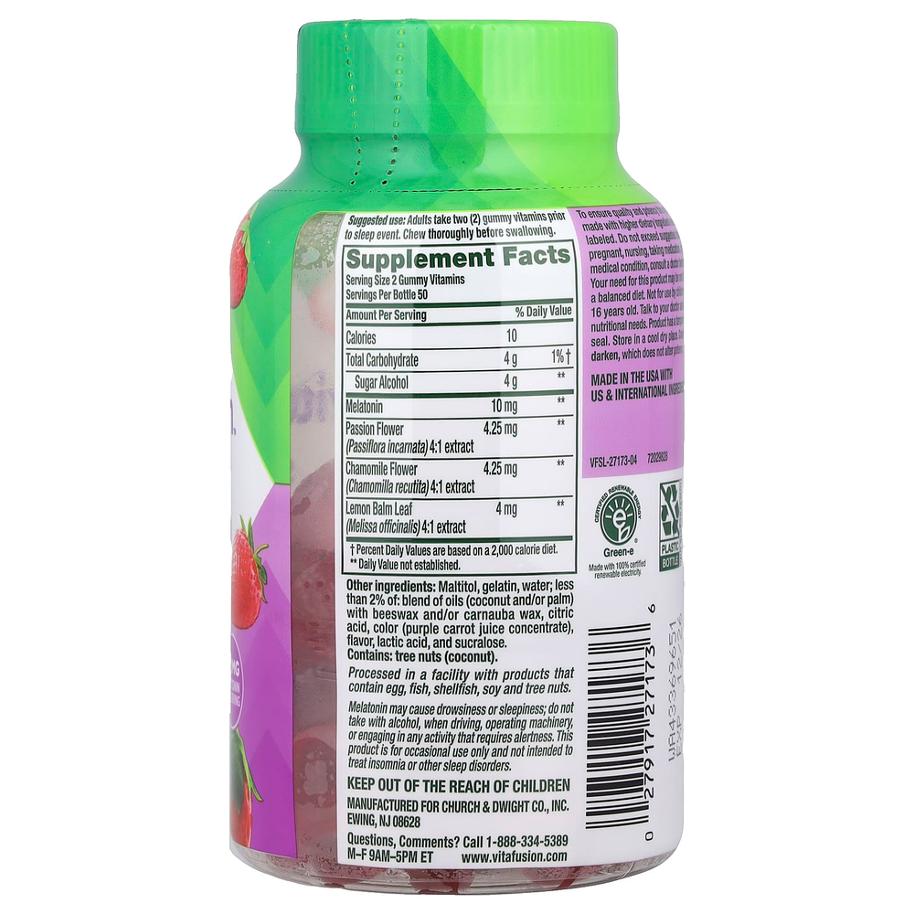 VitaFusion, жевательные таблетки для сна, максимальная сила действия, со вкусом клубники, 100 жевательных таблеток