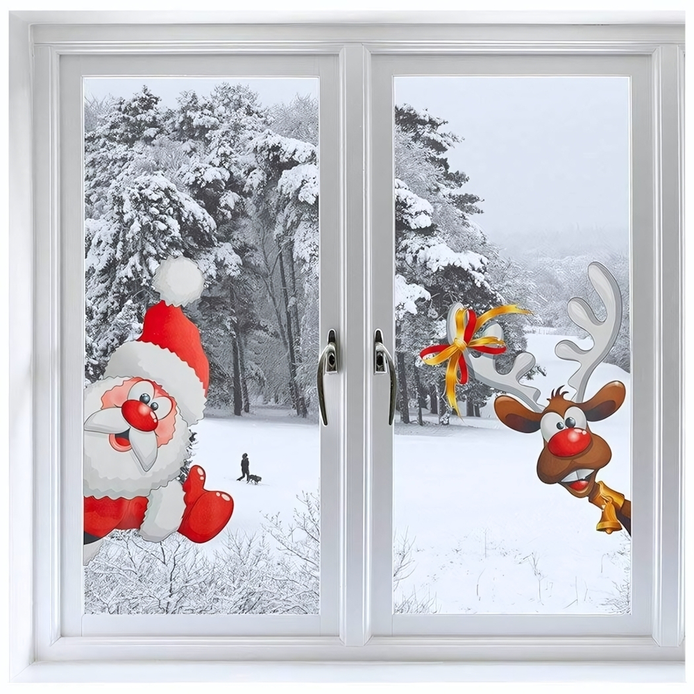 Наклейка новогодняя "Олень и Санта" 2шт 20*30см