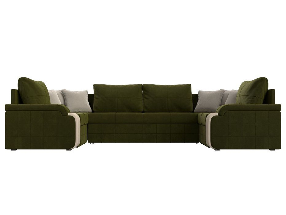 Диван П-образный Николь, Зеленый\Бежевый\бежевый, Микровельвет\Экокожа, 29459