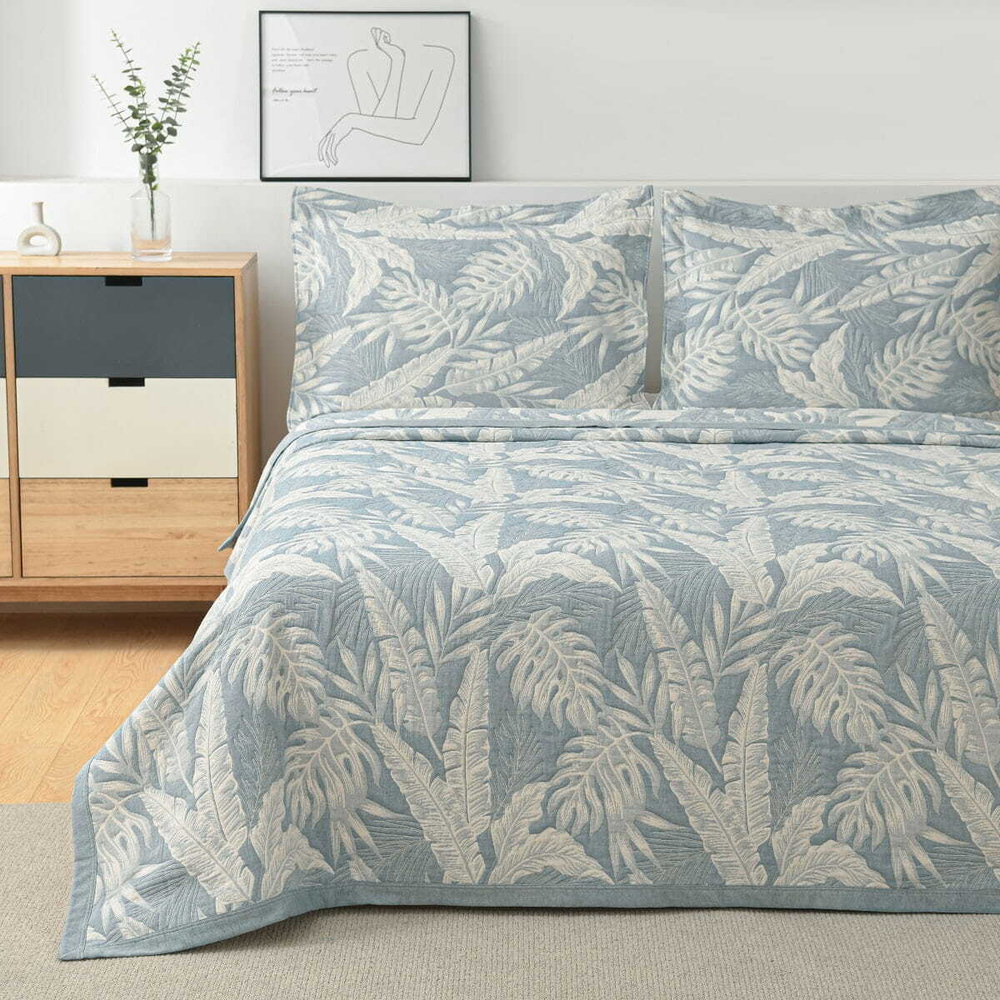 Покрывало 250х260 и 2 наволочки 50х70 Arya home Tropic синее