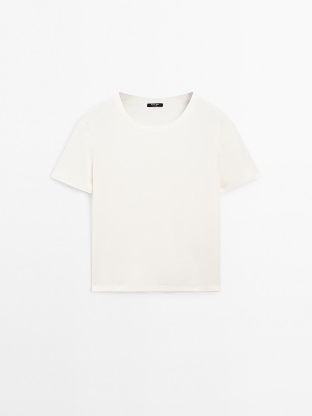 Massimo Dutti Футболка из 100% хлопка с коротким рукавом, кремовый