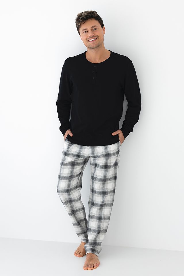 Мужская пижама с прямыми брюками и лонгсливом Charles