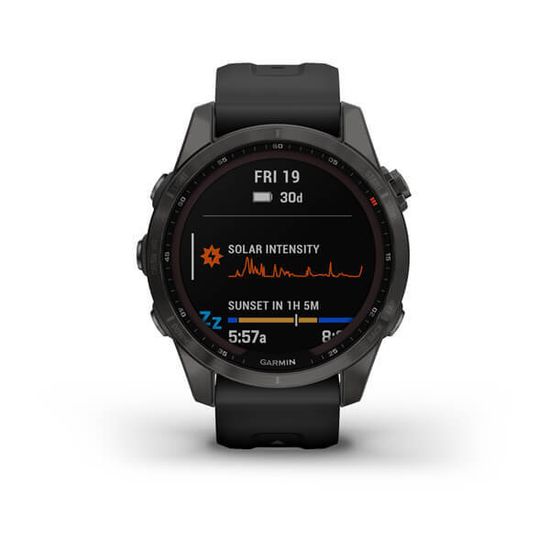 Умные часы Garmin FENIX 7S Sapphire Solar титановый угольно-серый DLC с силиконовым ремешком
