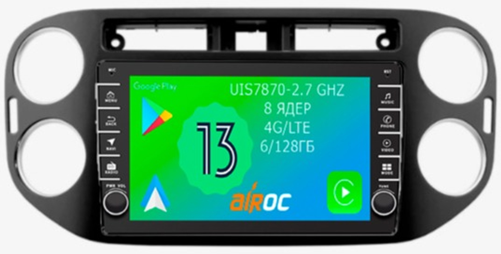 Магнитола для Volkswagen Tiguan 2007-2017 (черный) - Airoc AB-3704B (кнопки и крутилки), Android 13, TS20, 6/128Гб, SIM-слот, CarPlay