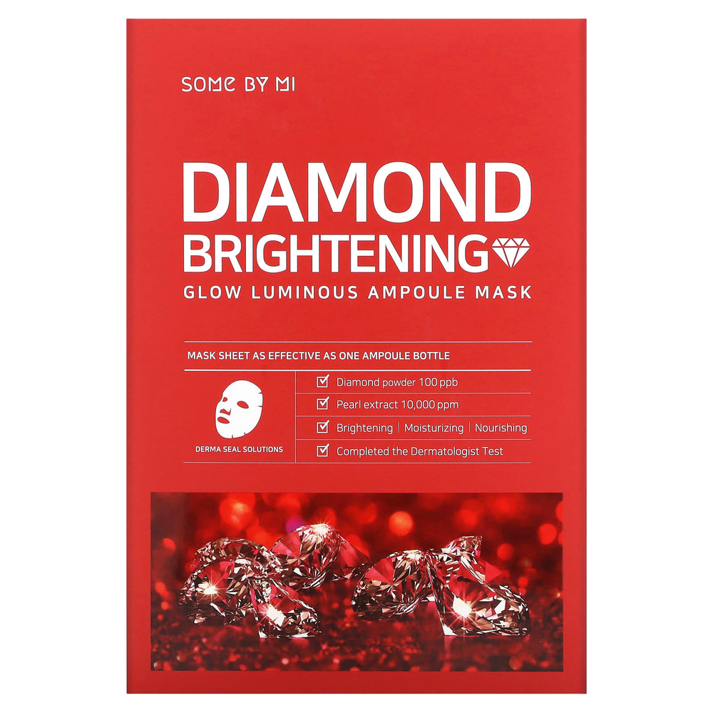 SOME BY MI, Diamond Brightening, тканевая маска с жемчужной пудрой для сияния кожи, 10 шт. по 25 мл