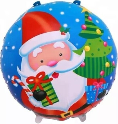 Шар Круг (18''/46 см)  Дед Мороз и елочка, Голубой