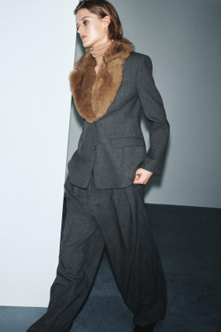 ZARA ШИРОКИЕ БРЮКИ С ЗАЩИПАМИ — ZW COLLECTION, СЕРЫЙ МЕЛАНЖ