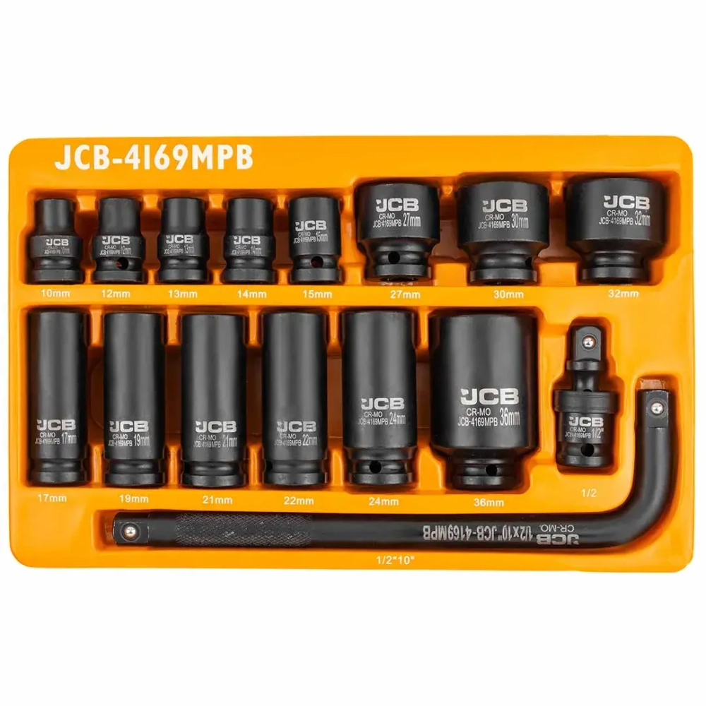 Головки ударные, набор 16пр., 1/2''(6гр.) JCB JCB-4169MPB