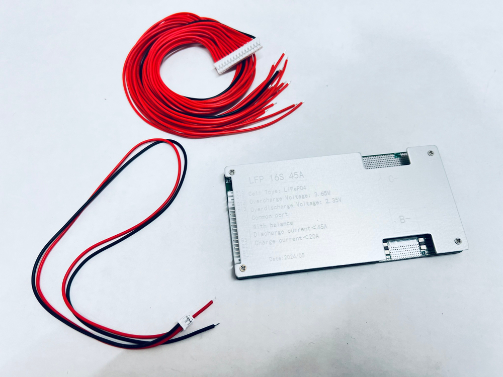 BMS плата управления литий-железо-фосфатным АКБ LiFePO4 16s 48V (58,4V) 45A симметричная