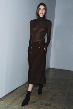 ZARA ДЛИННЫЕ ШОРТЫ С ПУГОВИЦАМИ ИЗ 100% ШЕРСТИ — ZW COLLECTION, ТЕМНО-КОРИЧНЕВЫЙ