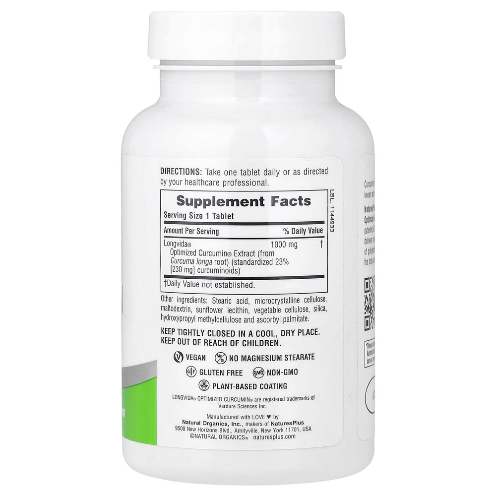 NaturesPlus, Pro Longvida Curcumin 1000, 1000 мг, 60 таблеток