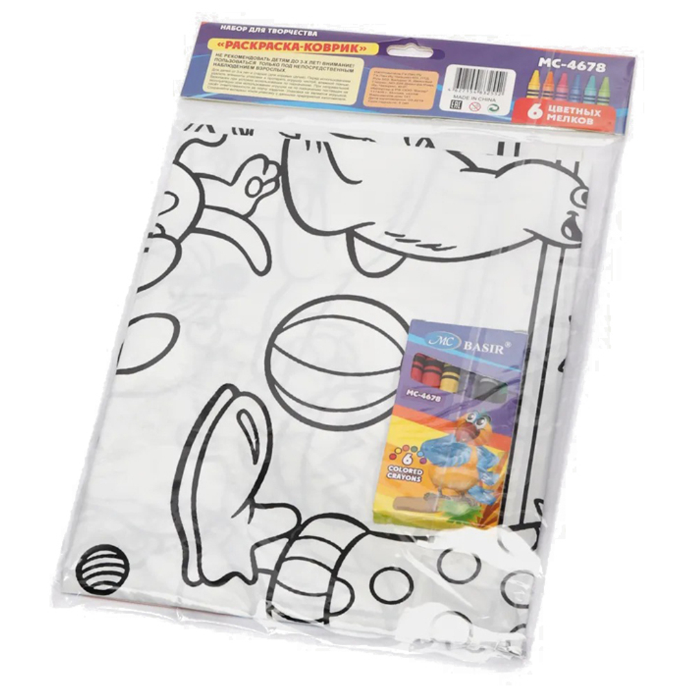 Коврик раскраска Basir с мелками, размер 83*70 см, ПВХ ткань, 4 шт