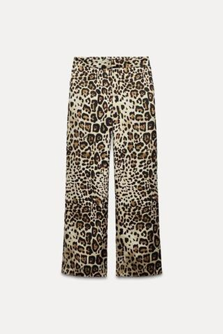 ZARA БРЮКИ ИЗ САТИНА С АНИМАЛИСТИЧЕСКИМ ПРИНТОМ, ЛЕОПАРДОВЫЙ