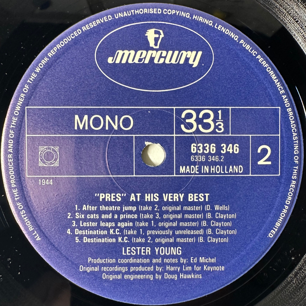 Lester Young ‎– "Pres" At His Very Best (Голландия 1984г.)