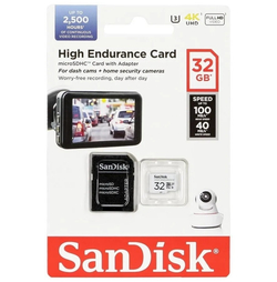Micro SecureDigital 32GB Sandisk  Class 10 UHS-I U3 V30 High Endurance Video Monitoring Card [SDSQQNR-032G-GN6IA]