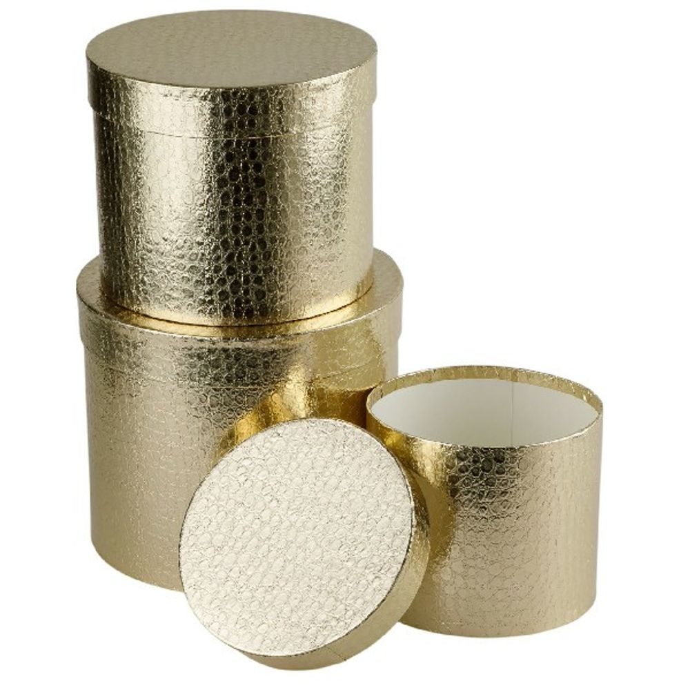 Набор/3шт "Текстура металлик" D23xH19,5см-D17xH14см (Золотой) с крышкой