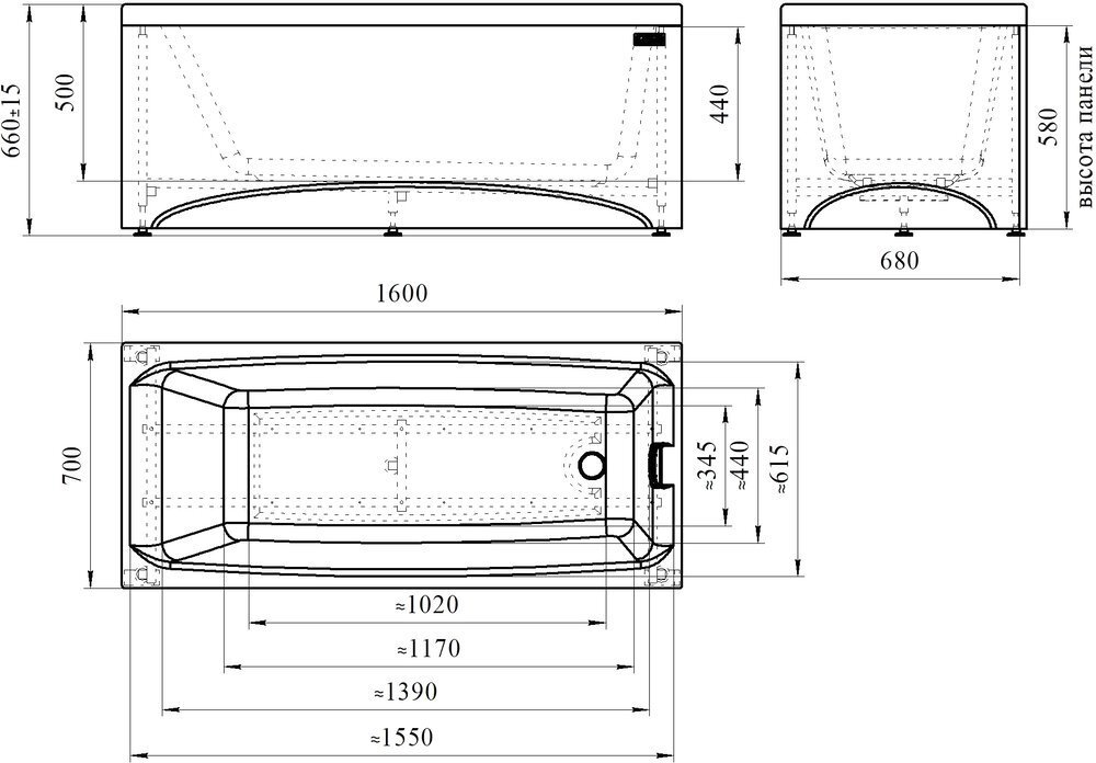 Акриловая ванна Radomir Vanessa (Радомир Ванесса) Веста 160х70, с каркасом