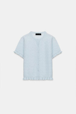 ZARA ВЯЗАНЫЙ КАРДИГАН С ВОЛАНАМИ, ГОЛУБОЙ