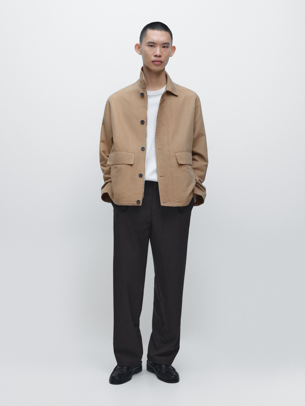 Massimo Dutti Куртка из смесового льна с карманами, бежевый