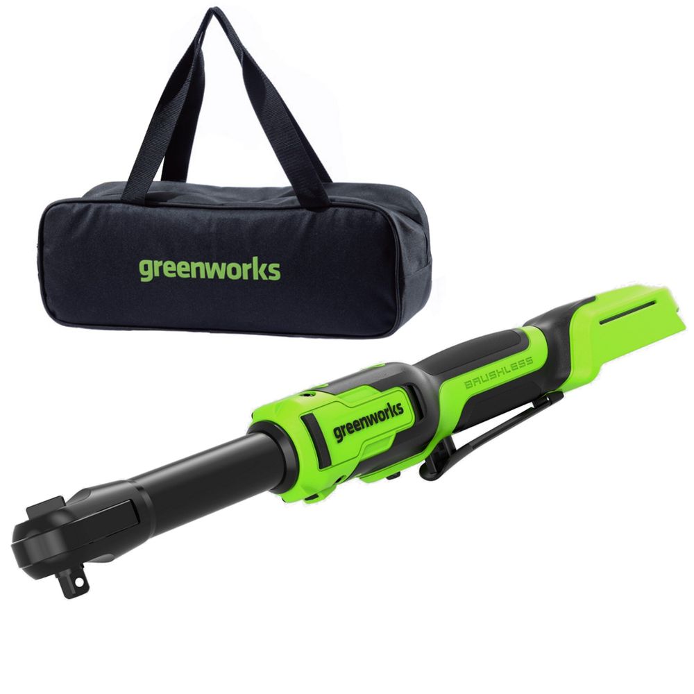 Гайковерт-трещотка Greenworks GD24RWX удлиненная, 24V, бесщеточная, 1/2", 80Нм, редуктор 170 мм, без АКБ и ЗУ с сумкой (3804207)