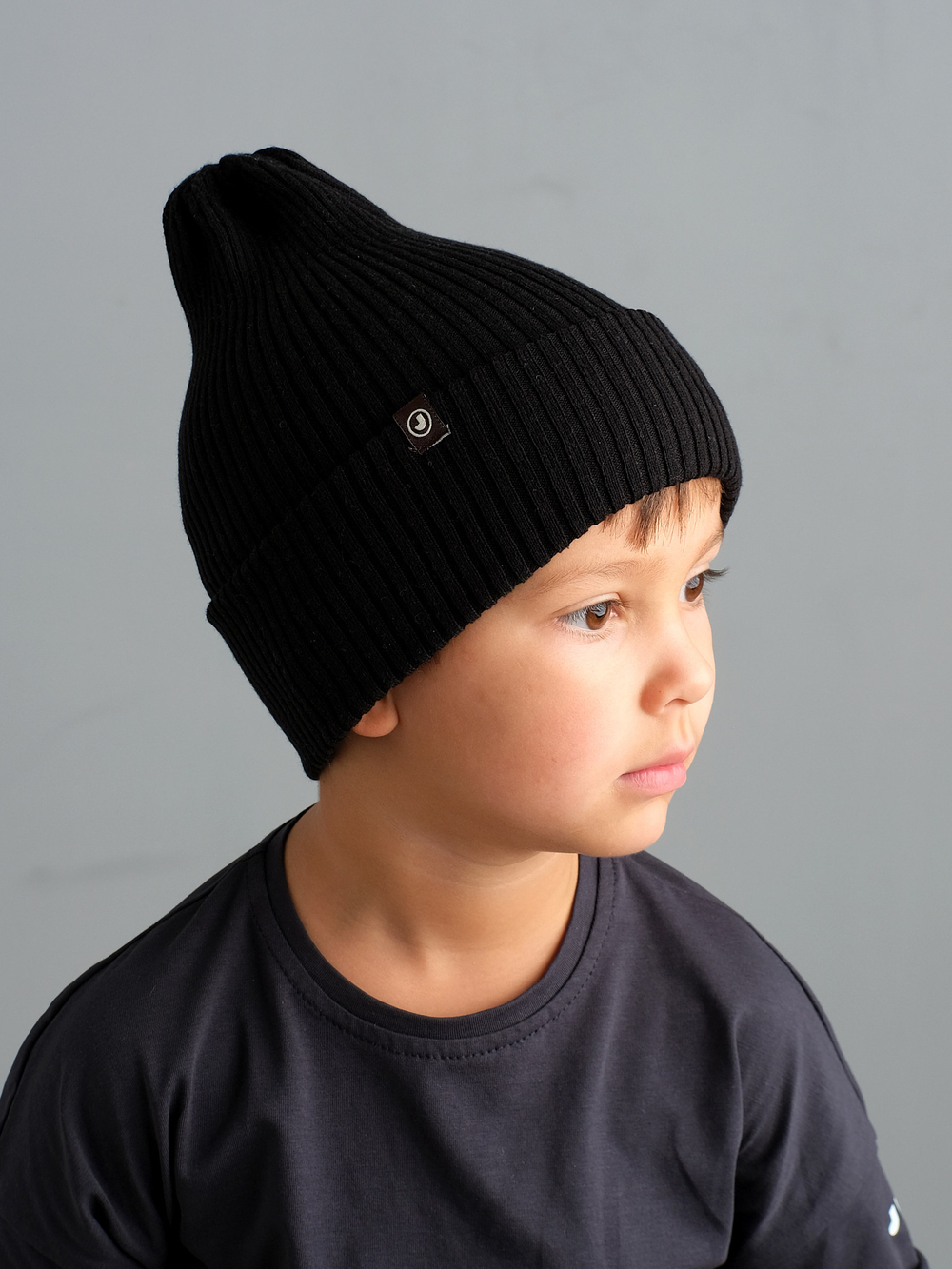 Шапка вязаная-резинка хлопковая КЭП(Черный)