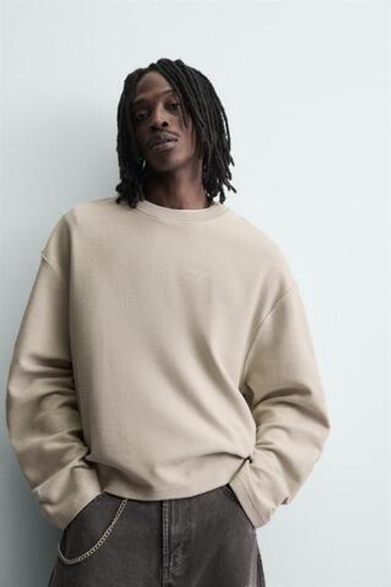 ZARA ТОЛСТОВКА С УЗОРОМ И ПРИНТАМИ, ПЕСОЧНЫЙ