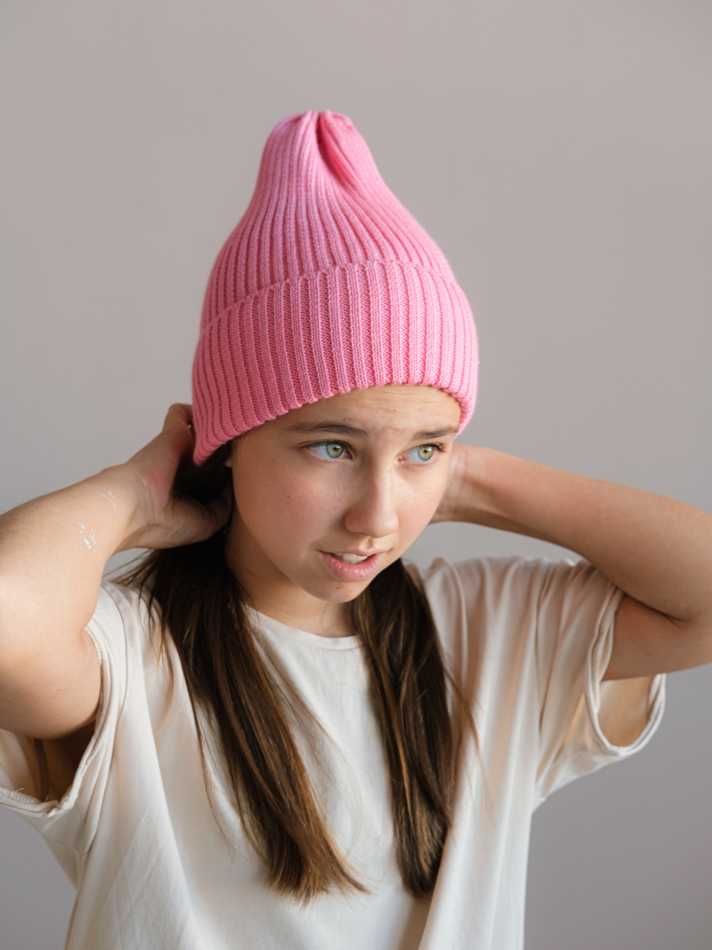 Шапка вязаная-резинка весенняя/осенняя КЭП(Розовый)