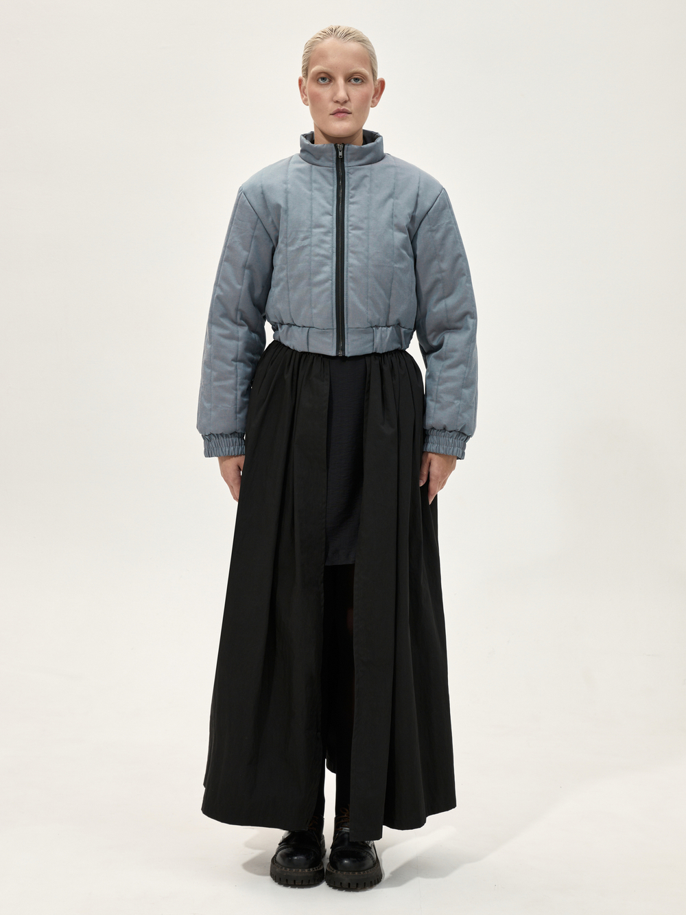 Бомбер стеганый укороченный "Александрит" с эффектом шанжан. Сине-лиловый