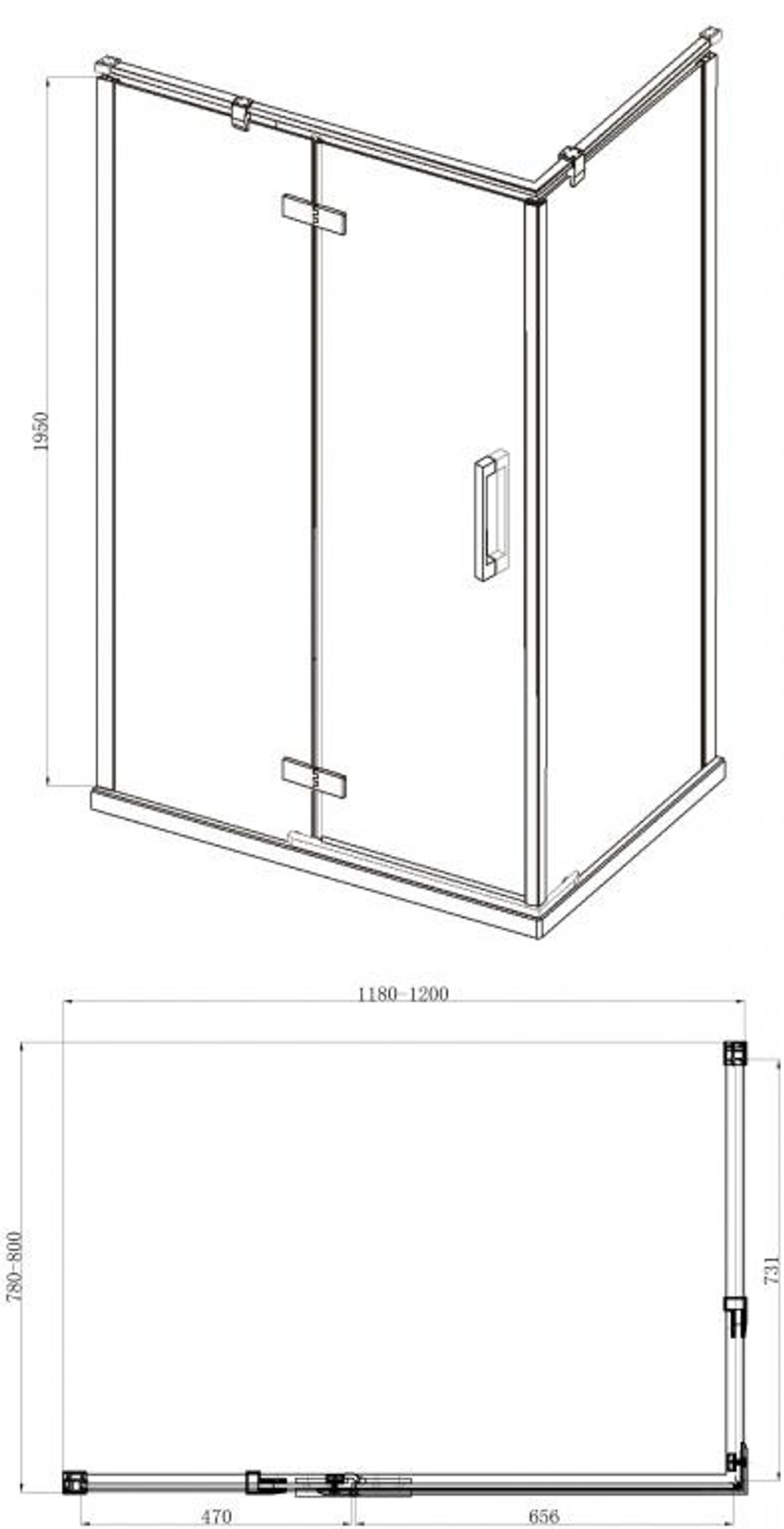 BS120.3112AB Душевой уголок Bravat Blackline R 1200*800*1950 левый прямоугольный черный
