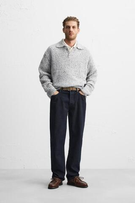 ZARA ПОЛО ИЗ РЕЛЬЕФНОГО ТРИКОТАЖА, СИНЕВАТЫЙ