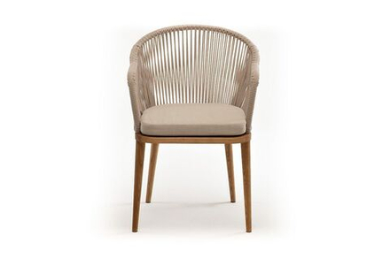 "Лион" стул плетеный из роупа, основание дуб, роуп бежевый круглый, ткань бежевая 035