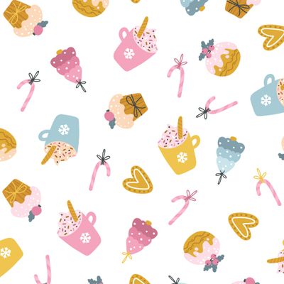 новогодняя выпечка сладости и чашка какао, печенье