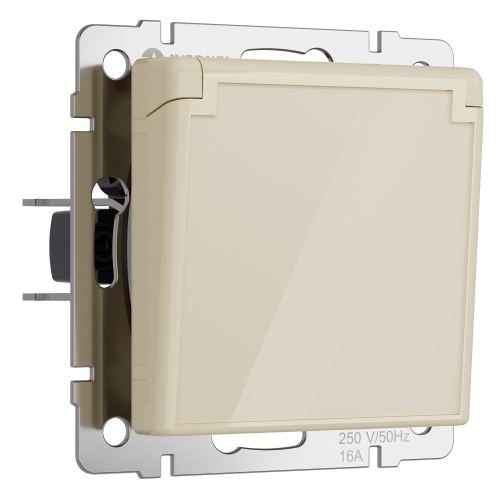 Розетка влагозащ. с зазем. с защит. крышкой и шторками (айвори акрил) W1171243