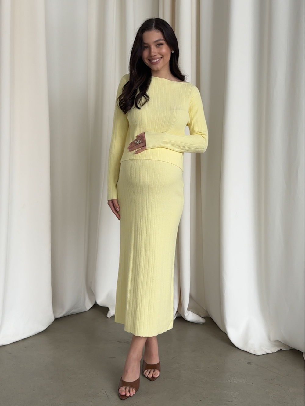 Комплект вязаный, водолазка и длинная юбка