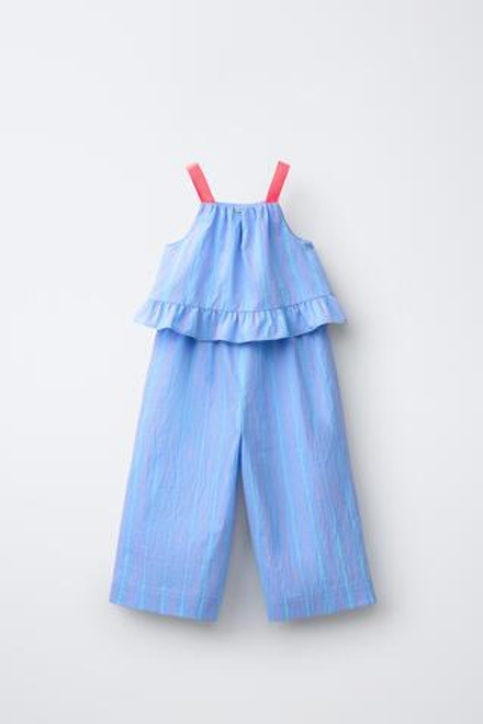 ZARA ДЛИННЫЙ КОМБИНЕЗОН В ПОЛОСКУ, СИНИЙ