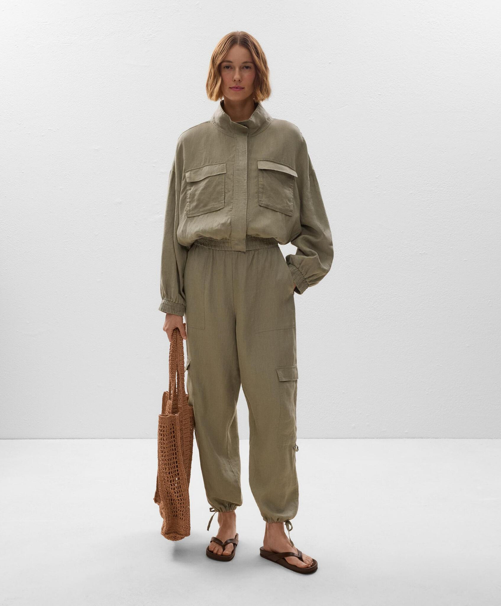 Oysho Куртка-бомбер из 100%-го льна, линялый хаки