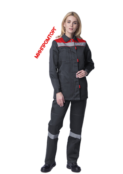 Костюм женский Весна-2 СОП NEW (тк.Смесовая,210) п/к, т.серый/красный