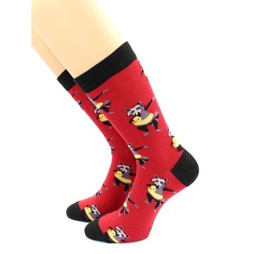 Носки с принтом "Танцующие еноты" красные Hobby Line