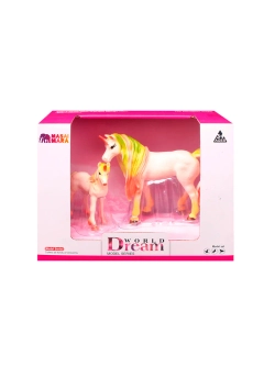 Набор фигурок животных Мир фэнтези Семья белых единорогов с зеленой гривой 2 шт