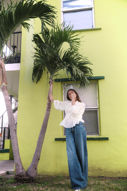 ZARA БЛУЗА С КРУЖЕВОМ В ТОН, ЖЕЛТОВАТО-БЕЛЫЙ