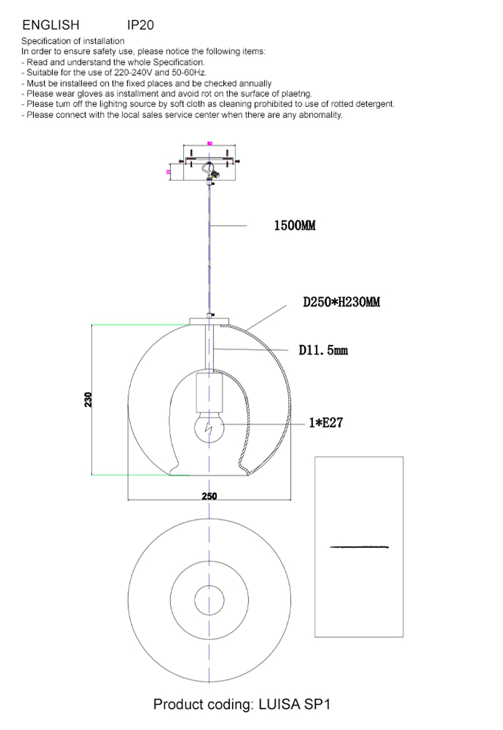 Подвесной светильник Crystal Lux LUISA SP1 BRASS/TRANSPARENT