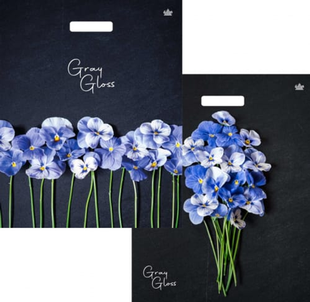 Пакет с вырубной ручкой Грей Глосс 39*48см 50мк Анютины глазки (50шт/уп)