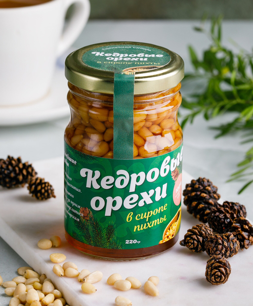Кедровый орех в сиропе из Пихты на фруктозе / стекло / 220 гр / Солнечная Сибирь